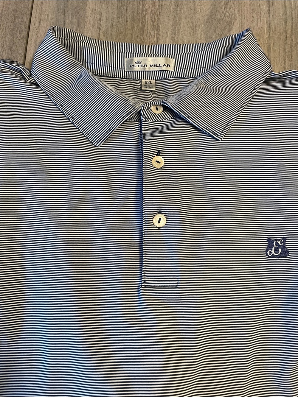 Peter Millar Summer Comfort Polo XXL Navy Blue White Striped Edgewood Golf